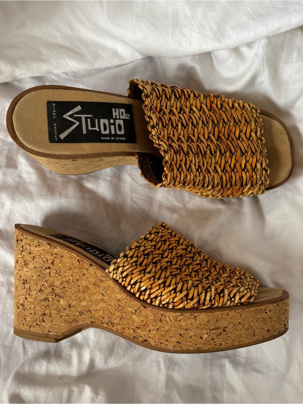 Studio HD2 Woven Cork Wedge Slide - Yellow Multi